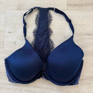 Victoria’s Secret Bra Blue Embellished Lace Racerback Front Close 32DD